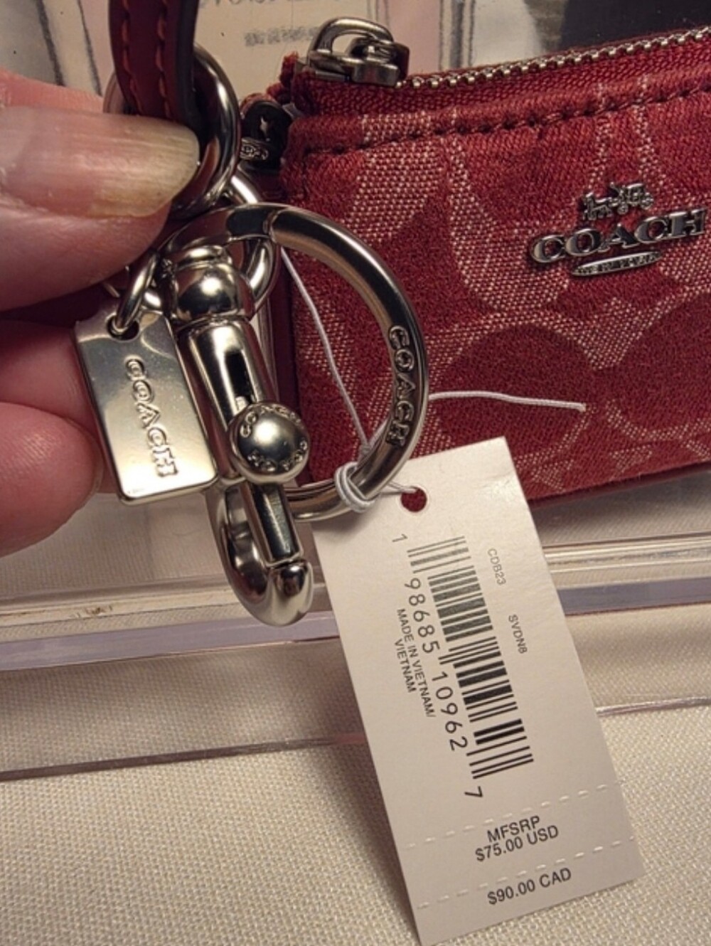 Coach Signature Mini Nolita Bag Charm in signature DENIM Silver/true Red NWT - Picture 4 of 6